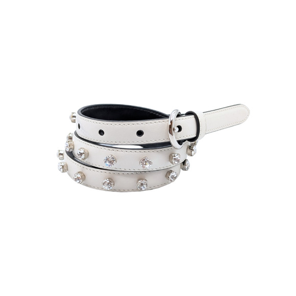 Miu Miu Cream Leather Crystal Belt Size 32/80 - Picture 1 of 5